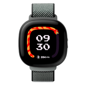 Frontaler Anblick der Kinder Smartwatch Fitbit Kids Ace LTE in schwarz grau